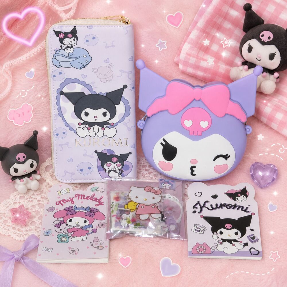 Purple Kuromi Kissy Face Mini Crossbody Bag & Wallet Valentines Gift Set